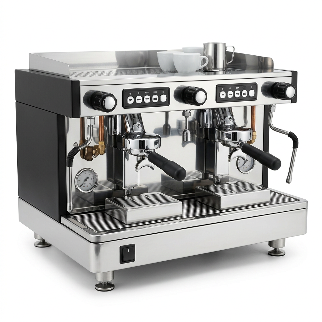 Máquina de espresso de dos grupos, imagen de muestra generada con IA
