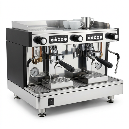 Máquina de espresso de dos grupos, imagen de muestra generada con IA
