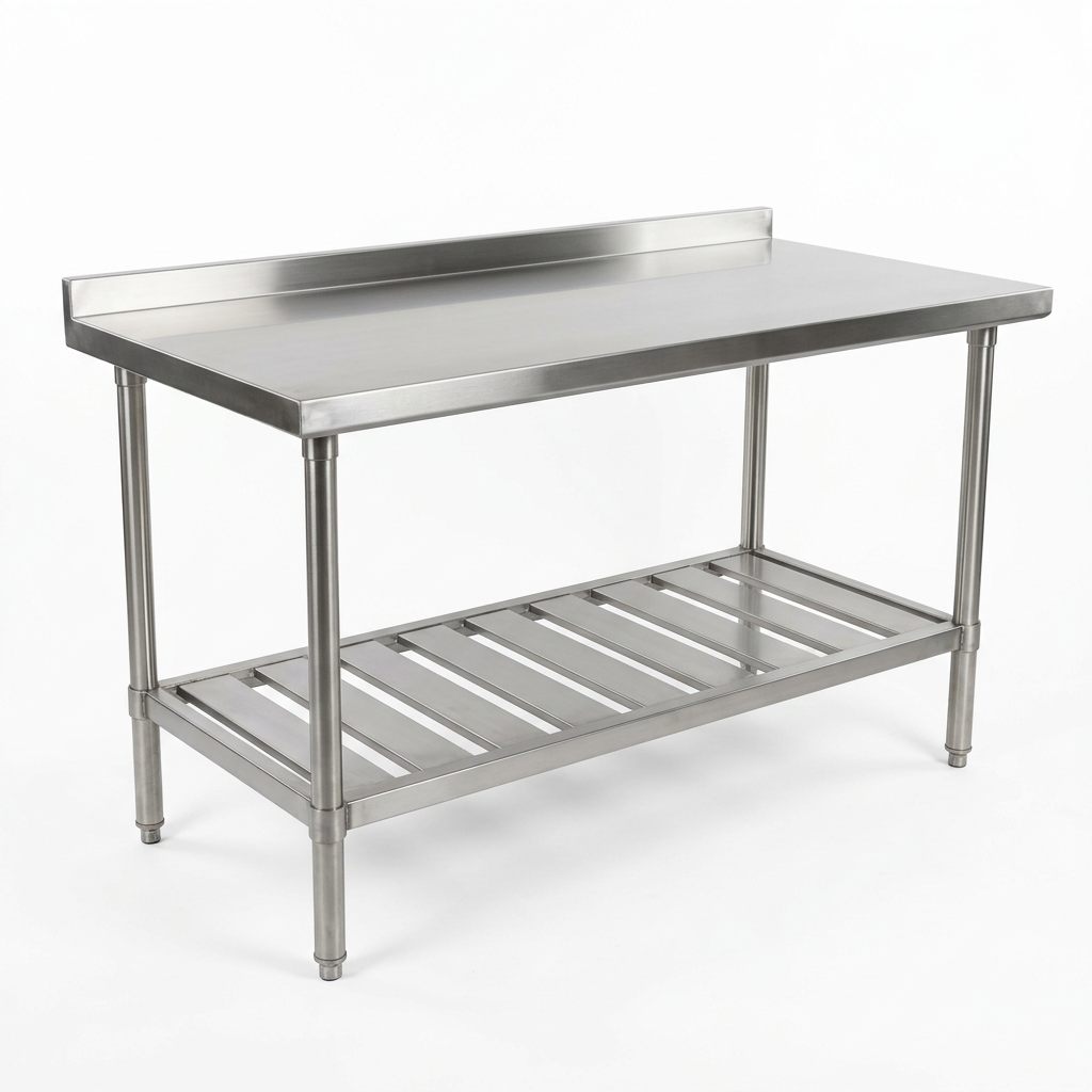 Mesa de trabajo de acero inoxidable, imagen de muestra generada con IA