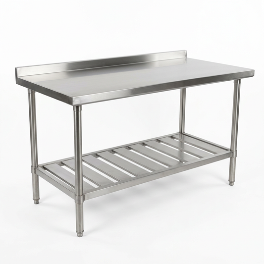 Mesa de trabajo de acero inoxidable, imagen de muestra generada con IA