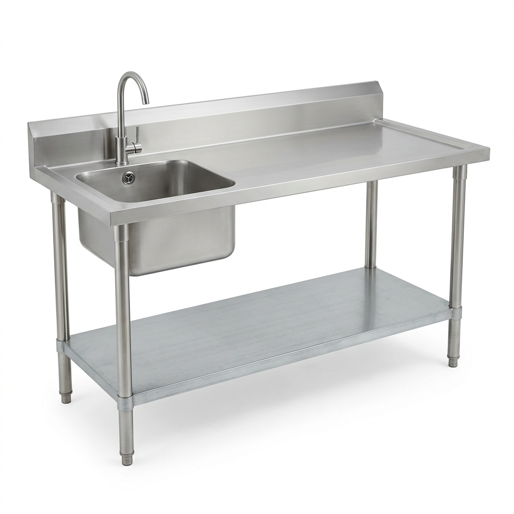 Mesa con fregadero de muestra generada con IA